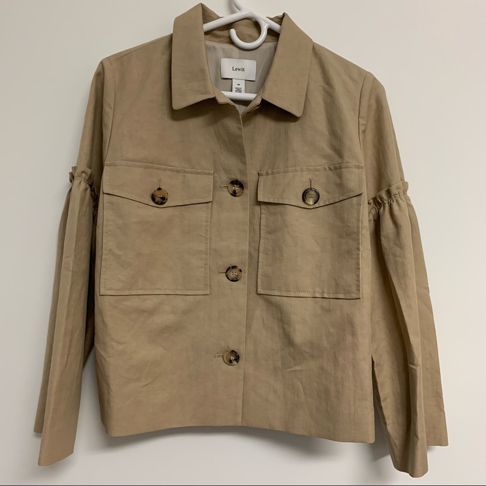 Lewit Tan Linen Blend Ruffle Jacket - Picture 2 of 15